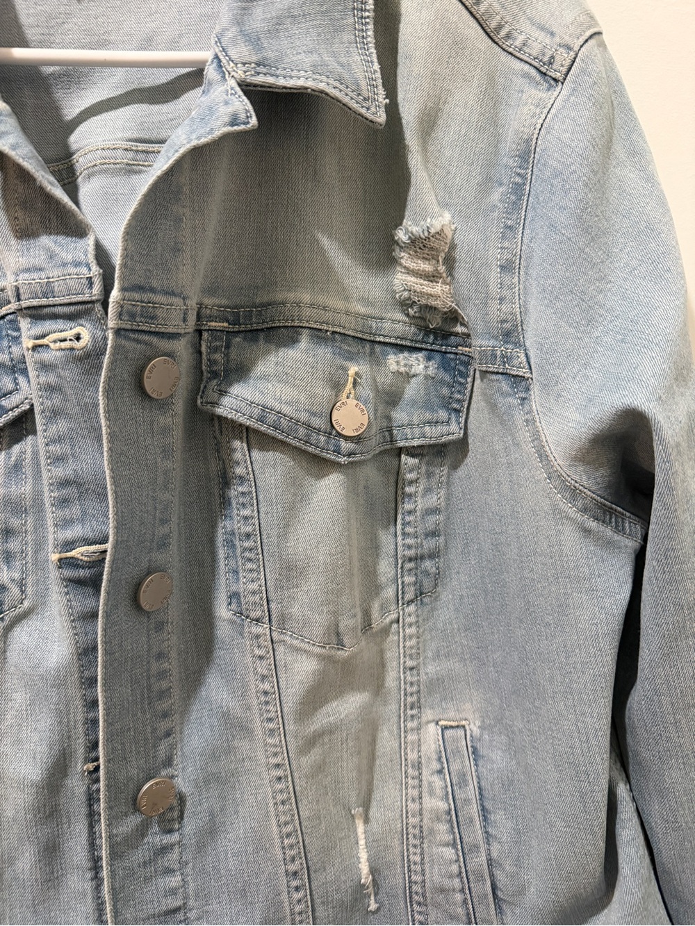 EVRI Light Blue Distressed Denim Jacket - Picture 3 of 4